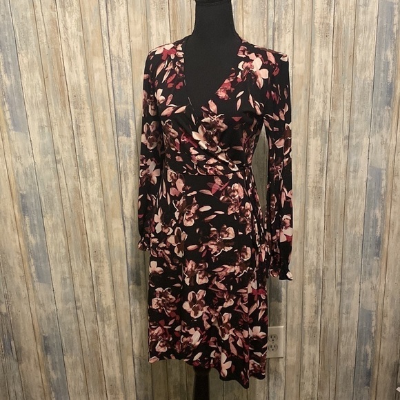 Ellen Tracy Collection Floral Mock Wrap Dress | Long Sleeve | Size - Picture 3 of 12